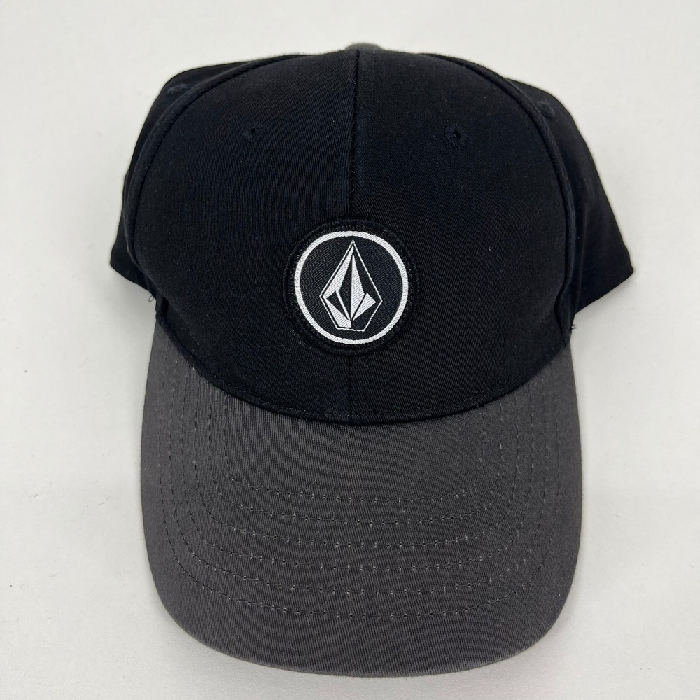 Volcom Mens Two Tone Stone Logo Baseball Cap Hat Black Grey S/M